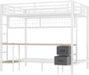 Hochbett, 90*200 und 140*200, Eisenrahmen, Schubladen, Ablagen für Gegenstände, Gitter zum Aufhängen von Gegenständen, Schreibtisch, Mit 7-farbiger LED-Leiste, USB-Anschluss, ohne Matratze, Weiß Bild 5