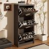 Schuhschrank 54 x 25 x 115 cm aus Spanplatte in dunkelbrauner Holzoptik mit Rattan-Dekor, 3 Klappfächer Bild 3