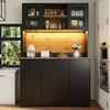 Flieks Küchenbuffet mit LED-Beleuchtung, Mülleimerfächern, Acryltüren und Gläserhalter (120×40×180 cm, 1-St) Hoschschrank Küchenschrank Buffetschrank mit verstellbare Ablagen Bild 2
