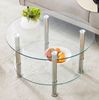 Couchtisch 70/60x42 cm mit 2 Ebenen – Glastisch mit silberfarbenem Metallgestell Bild 3