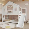 Etagenbett mit 2 Liegeflächen, Lattenrost, Rausfallschutz und Rutsche, 90x200cm, Hausbett, Spielbett, Kinderbett, Kiefer Bild 3