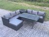 Fimous Polyrattan Gartenmöbel Set Terrassen Rattan Rechteckiger Esstisch Lounge Sofa mit Großer Fußhocker Beistelltisch 7 Sitzer Dunkelgrau gemischt Bild 2