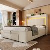 Polsterbett 90×200 cm mit Bettkasten, LED, USB/USB-C, Kopfteil mit Stauraum, Beige, ohne Matratze Bild 4