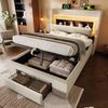 Polsterbett 90×200 cm mit Bettkasten, LED, USB/USB-C, Kopfteil mit Stauraum, Beige, ohne Matratze Bild 2