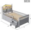 Merax Kinderbett Einzelbett, 90 x 200 cm, Massivholzbett Mit Sicherheitsgitter, Mit 4 Schubladenlager, mit LED-Leuchten, USB- und Typ-C-Ladeanschlüssen, Grau Bild 4