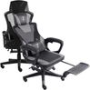 Gaming Stuhl im modernen Racing-Design mit einklappbarer Fußstütze - Gaming Chair mit flexiblen Armlehnen - ergonomischer Gaming Schreibtischstuhl mit extra Stützkissen Schwarz/Grau Bild 4