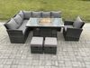 Fimous Outdoor Gartenmöbel-Set Hoher Rücken Ecksofa Gas Feuertisch Sets mit Sesseln 2 kleine Fußhockern 9 Sitzer Dunkelgrau gemischt Bild 2