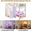 Hochbett mit LED-Beleuchtung, Lattenrost, Rausfallschutz, Treppe und Gardine, 90x200 cm, Kinderbett, Einzelbett, Kiefer Bild 5