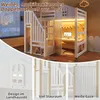 Hochbett mit LED-Beleuchtung, Lattenrost, Rausfallschutz, Treppe und Gardine, 90x200 cm, Kinderbett, Einzelbett, Kiefer Bild 4