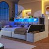 Merax Daybett mit LED Lichtleiste, USB & Typ-C, Samt (Schlafsofa Sofabett Jugendbett Kinderbett, 1 tlg), Tagesbett 90x190cm mit 2 Schubladen,Ablagefach,Stauraumbank am Fußende Bild 5