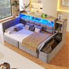 Merax Daybett mit LED Lichtleiste, USB & Typ-C, Samt (Schlafsofa Sofabett Jugendbett Kinderbett, 1 tlg), Tagesbett 90x190cm mit 2 Schubladen,Ablagefach,Stauraumbank am Fußende Bild 3