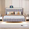 Polsterbett 140x200 cm mit LED-Leiste und schwebendem Fußdesign – gepolstert, grau Bild 3