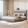 Polsterbett 140x200 cm mit LED-Leiste und schwebendem Fußdesign – gepolstert, grau Bild 2