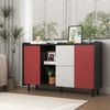Schwarzes Sideboard-Buffetschrank mit roten Türen – 2 Schubladen und offener Stauraum für Küche und Wohnzimmer Bild 2
