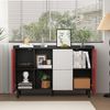 Schwarzes Sideboard-Buffetschrank mit roten Türen – 2 Schubladen und offener Stauraum für Küche und Wohnzimmer Bild 3
