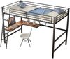 Hochbett 90x200 cm mit L-förmigem Schreibtisch und Regal – Metallbett in Schwarz Bild 4