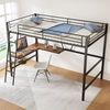 Hochbett 90x200 cm mit L-förmigem Schreibtisch und Regal – Metallbett in Schwarz Bild 2