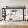 Hochbett 90x200 cm mit L-förmigem Schreibtisch und Regal – Metallbett in Schwarz Bild 3