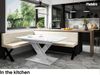 MEBLINI Eckbank für Esszimmer mit ausziehbarem Tisch - Küchenbank - Essecke - Sitzecke Küche - PETER - X-Beine 142x196x87cm Links - Creme Samt/B Weiß Hochgl. Bild 2