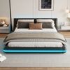 Merax Doppelbett 160 x 200cm Polsterbetten, Flachbett, Bodenbett, mit LED-Umgebungslicht, PU, Schwarz Bild 2