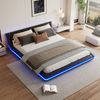 Merax Doppelbett 160 x 200cm Polsterbetten, Flachbett, Bodenbett, mit LED-Umgebungslicht, PU, Schwarz Bild 3
