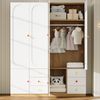 Merax 2-türiger Kleiderschrank(2er-Set), mit Schubladen, Schlafzimmer-Aufbewahrungsschrank, Kinderzimmermöbel, mit Kleiderstange, bunten Keramikgriffen, Weiß Bild 2