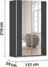 rauch Kleiderschrank, Schwebetürenschrank KRONACH, 2-türig, 2 Spiegeltüren teilaufgelegt, Grau metallic, 131 x 210 x 59 cm Bild 4