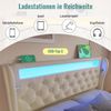 Modernes Polsterbett Doppelbett 140x190 cm, Polsterbett mit LED-Leuchten,Stauraum-Kopfteil mit USB- und Typ-C-Anschlüssen, Hydraulisches Stauraumbett, Beige, Samt(Ohne Matratze) Bild 5