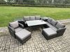 Fimous 9 Sitzer Outdoor Rattan Gartenmöbel-Set Langer Rechteckiger Esstisch und Sesseln Set mit 3 Sitzer Sofa 2 Großer Hockern 2 Beistelltischen Dunkelgrau gemischt Bild 2