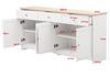Sideboard mit weißer Holzmaserung, vier Türen, mit drei Schubladen, Wohnzimmer, Esszimmer. Holzfarbe und Weiß Bild 2