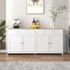 Sideboard mit weißer Holzmaserung, vier Türen, mit drei Schubladen, Wohnzimmer, Esszimmer. Holzfarbe und Weiß Bild 3
