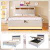 Polsterbett mit LED-Streifen, Stauraum, Schrank, USB und Type-C, 140x200 cm, gepolsterter Kopfteil mit Schrank, Einzelbett, Stauraumbett, Leinen Bild 4