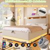 Polsterbett mit LED-Streifen, Stauraum, Schrank, USB und Type-C, 140x200 cm, gepolsterter Kopfteil mit Schrank, Einzelbett, Stauraumbett, Leinen Bild 3