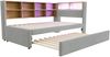 Merax Daybett Schlafsofa 90*200, Ausziehbett 90*190, ausgestattet mit LED Leuchten, Steckdosen und vielen Ablagefächern, Polsterbett, Multifunktionsschlafsofa, Einzelbett, Flanell, Hellgrau Bild 5