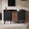 Sideboard 117,5 x 40 x 80 cm aus MDF/Spanplatte in Schwarz/Holzoptik mit Schiebetüren & 3 Schubladen Bild 3