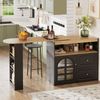 Essbar, 360° drehbare moderne Bar mit 2 Schubladen Snackregal offenem Fach Regalen und Bogenglas, MDF+Metall+Glas, Schwarz Bild 4