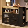 Essbar, 360° drehbare moderne Bar mit 2 Schubladen Snackregal offenem Fach Regalen und Bogenglas, MDF+Metall+Glas, Schwarz Bild 2