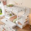 Etagenbett, 90 x 200 cm, Treppenregal, Ausziehbares Rollbett, Hohe Geländer, EN747-1 zertifiziert, Weiß Bild 2