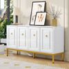 Sideboard 140x40x80 cm, Hochglanz Weiß mit goldenen Metalllbeinen und eleganten Ringgriffen, Weiß und Gold Bild 2
