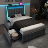 Polsterbett 90x200 cm mit Stauraum, mit USB- und Type-C-Anschlüssen und LED-Beleuchtung – Leinen Grau Bild 3