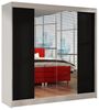 Schwebetürenschrank Basti II 200 cm mit Spiegel - Kleiderschrank, Schiebetürenschrank mit Kleiderstange und Einlegeboden, Schlafzimmerschrank, Schiebetüren, 200x215x58 cm (Weiß/Schwarz) Bild 4