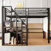 Hochbett mit Rausfallschutz, Treppe, Lattenrost und Regal, 140x200 cm, Metallbett, Jugendbet Bild 2