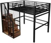 Hochbett mit Rausfallschutz, Treppe, Lattenrost und Regal, 140x200 cm, Metallbett, Jugendbet Bild 5
