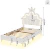 90*200cm Flaches Doppelbett, kronenförmiges Prinzessinnenbett, weiche Polsterung aus PU-Leder, verstellbarer LED-Umgebungslichtstreifen, weiß Bild 4
