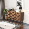 Sideboard 120 x 38 x 76,5 cm mit 3 Türen, Holzoptik in Natur/Schwarz, goldene Griffe Bild 3