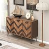Sideboard 120 x 38 x 76,5 cm mit 3 Türen, Holzoptik in Natur/Schwarz, goldene Griffe Bild 4