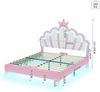 Prinzessinnenbett 140x200 cm mit LED-Beleuchtung und Kronen-Design – Kinderbett in Rosa, Polsterbett mit Kunstleder,Kopfteil in Wolkenform Bild 5