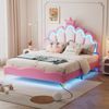 Prinzessinnenbett 140x200 cm mit LED-Beleuchtung und Kronen-Design – Kinderbett in Rosa, Polsterbett mit Kunstleder,Kopfteil in Wolkenform Bild 2