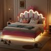 Prinzessinnenbett 140x200 cm mit LED-Beleuchtung und Kronen-Design – Kinderbett in Rosa, Polsterbett mit Kunstleder,Kopfteil in Wolkenform Bild 3