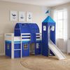 Hochbett mit Lattenrost 90x200 Turm Tunnel Rutsche Stockbett Kinderbett Holz Kiefer Vorhang blau Bild 2